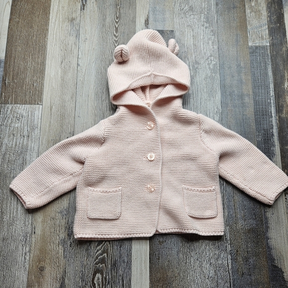 Baby Gap Garter Sweater Milkshake Pink 6-12 Months Hooded Cardigan Buttons - Picture 1 of 6